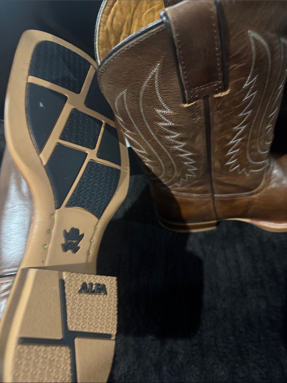 Alfa Cowhide Square Toe Cowboy Boot - Picture 4 of 5